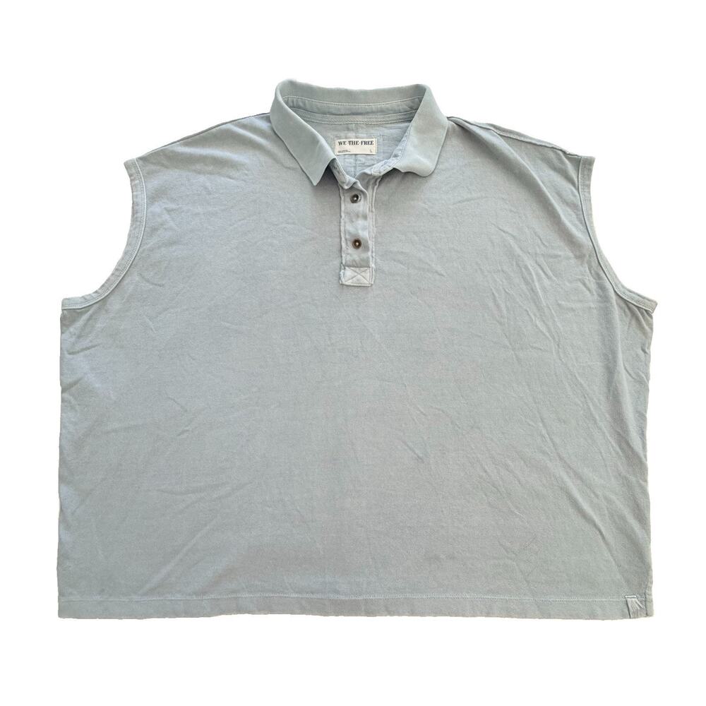 We The Free People Sleeveless Polo Shirt Light Blue Large L Oversize Boxy Boho